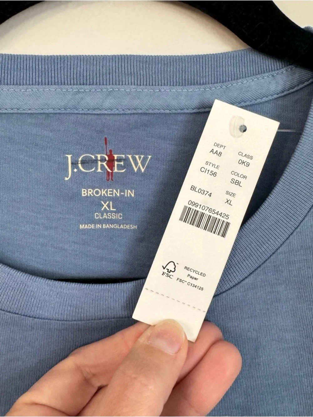 J.Crew Men’s Broken In Blue Classic Short Sleeve Crewneck Cotton Tee Sz XL NWT